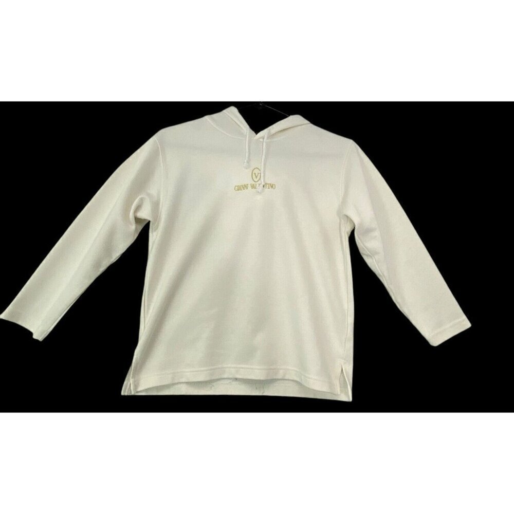 GIANNI VALENTINO Kids Sweatshirt Size 12/150 White Pullover Hooded Logo Fun